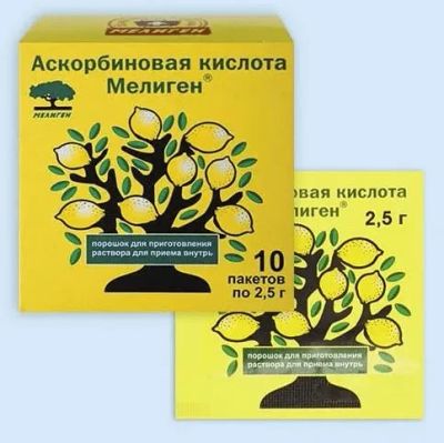 Лот: 23725067. Фото: 1. Аскорбиновая кислота Мелиген порошок... Лекарства