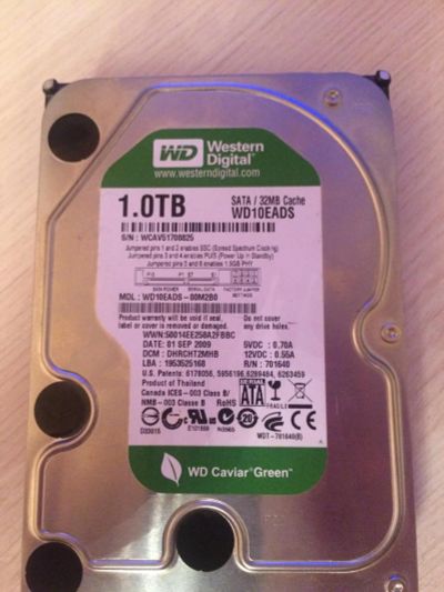 Лот: 7541564. Фото: 1. 1 Tb Western Digital Caviar Green... Жёсткие диски (HDD)