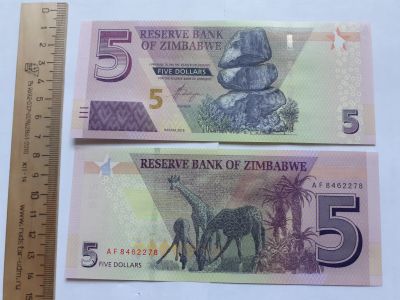 Лот: 19439363. Фото: 1. Зимбабве 5 долларов 2019 год... Африка