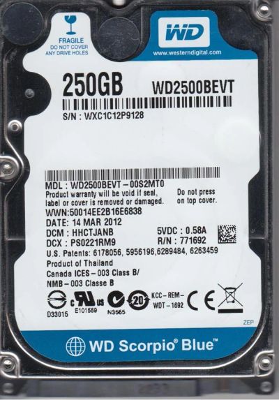 Лот: 3265683. Фото: 1. Жесткий диск wd2500bevt. Жёсткие диски (HDD)