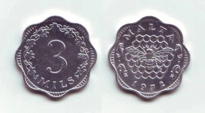 Лот: 19841762. Фото: 1. Монета - Мальта 3 милс (1972). Европа
