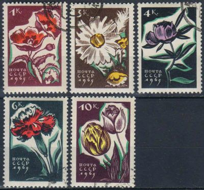 Лот: 25068496. Фото: 1. 1965, апрель. Цветы. Полная серия... Марки