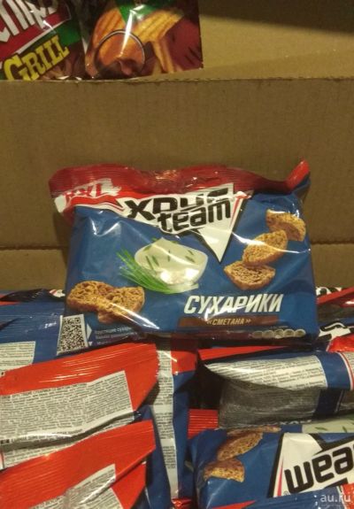 Лот: 18543544. Фото: 1. сухарики сметана Хрус team XXL. Крупы, сыпучие продукты