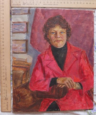 Лот: 15029393. Фото: 1. картина портрет Женщина в красном... Картины, гравюры