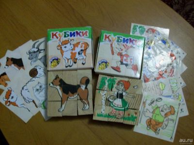 Лот: 9703090. Фото: 1. КУБики деревянные, 2 набора: Домашние... Развивающие