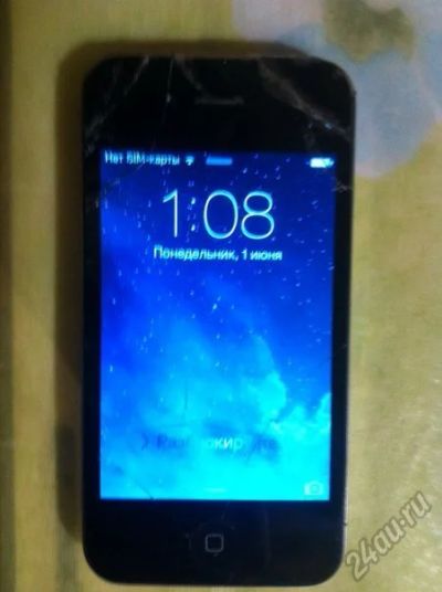Лот: 5627501. Фото: 1. Iphone 4 разбитый дисплей. Смартфоны