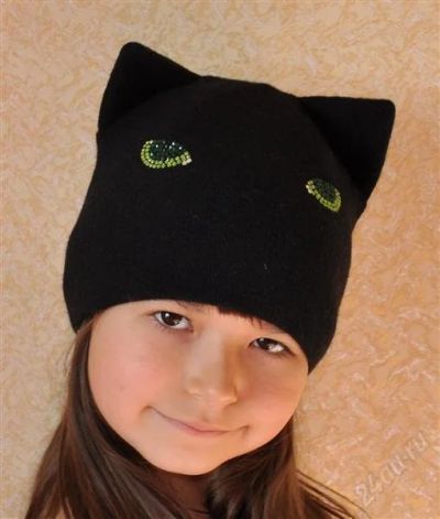 Лот: 1224645. Фото: 1. Шапка *Кошка* на осень,глаза из... Головные уборы