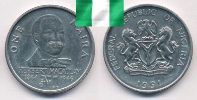 Лот: 19214337. Фото: 1. Нигерия 1 найра 1991. Африка