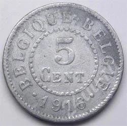Лот: 216503. Фото: 1. Бельгия. 5 сантим 1916г. Цинк... Европа