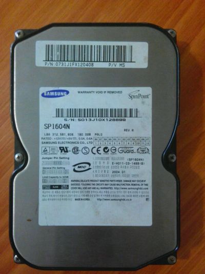 Лот: 4606506. Фото: 1. Samsung SP1604N. Жёсткие диски (HDD)