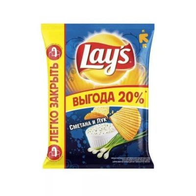 Лот: 10128145. Фото: 1. чипсы Lays. Сметана и лук. 225г... Консервы