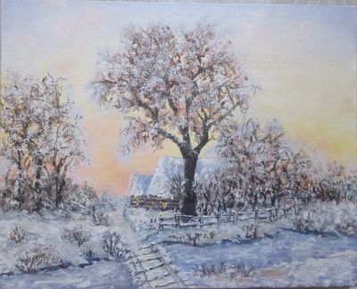 Лот: 21178016. Фото: 1. Картина "Зима в деревне". Картины, рисунки