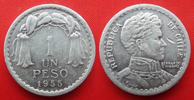 Лот: 22269370. Фото: 1. (№2317/50/LK) 1 песо 1955 (Чили... Америка