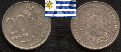 Лот: 19216751. Фото: 1. Уругвай 20 песо 1970 один год... Америка