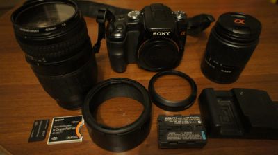 Лот: 6625217. Фото: 1. sony A-100, kit 18-70,quantaray... Цифровые зеркальные