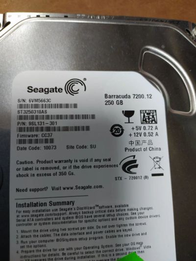 Лот: 15182559. Фото: 1. HDD 250gb 3.5" sata Seagate ST3250318AS... Жёсткие диски