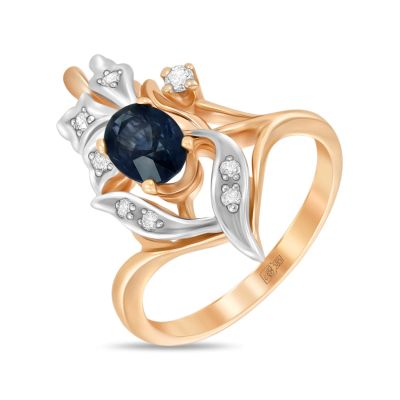 Лот: 24650812. Фото: 1. Кольцо с сапфиром и бриллиантами. Кольца, перстни