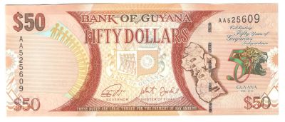 Лот: 11717185. Фото: 1. 50 долларов 2016 год. Гайана... Америка