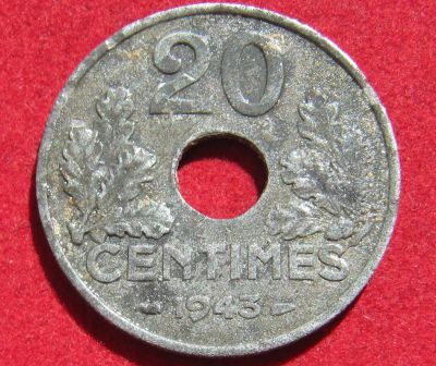 Лот: 16398392. Фото: 1. Франция 20 сантимов, 1943г. Европа