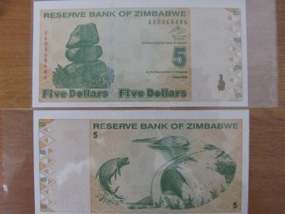 Лот: 11669082. Фото: 1. Зимбабве 5 долларов 2009 года... Африка
