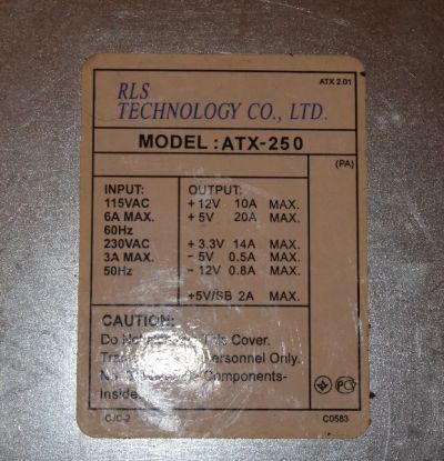 Лот: 7010264. Фото: 1. блок питания RLS Technology atx-250. Корпуса, блоки питания