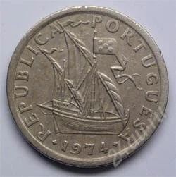 Лот: 92381. Фото: 1. Португалия. 2.5 эскудо 1974г. Европа