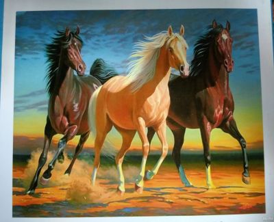 Лот: 15192180. Фото: 1. Алмазная мозаика - тройка лошадей... Мозаика, фреска