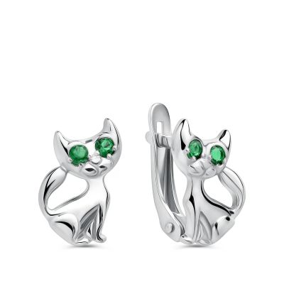 Лот: 23875850. Фото: 1. Серебряные детские серьги Кошка... Серьги, каффы