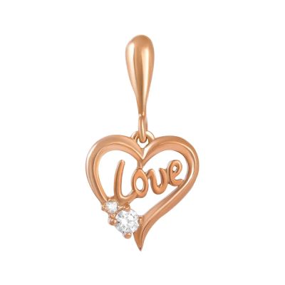 Лот: 23848644. Фото: 1. Подвеска Love из серебра с фианитами. Кулоны, подвески