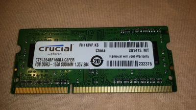 Лот: 6379742. Фото: 1. Crusial 4gb 4гб 4096мб ddr3l 1600mhz... Оперативная память