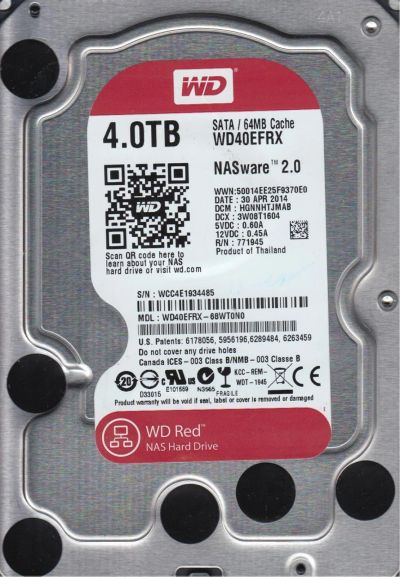 Лот: 13542084. Фото: 1. HDD WD 4Tb WD40EFRX-68wt0n0 (SATA3... Жёсткие диски (HDD)