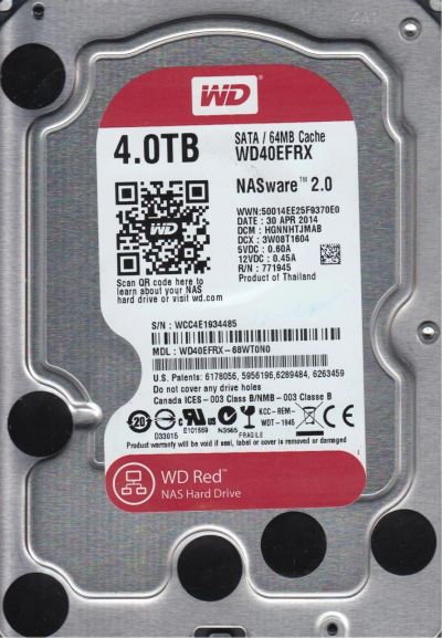 Лот: 13542084. Фото: 1. HDD WD 4Tb WD40EFRX-68wt0n0 (SATA3... Жёсткие диски