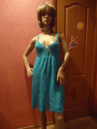 Лот: 3507829. Фото: 1. Вязанное голубое платье. Готовые изделия