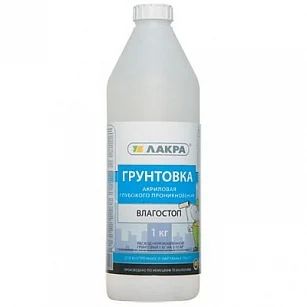 Лот: 6894806. Фото: 1. Грунтовка ЛАКРА Влагостоп 1л... Краски, лаки, растворитель