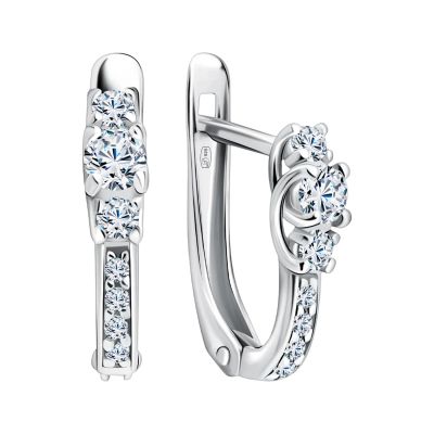 Лот: 23846805. Фото: 1. Серебряные серьги с фианитами. Серьги, каффы