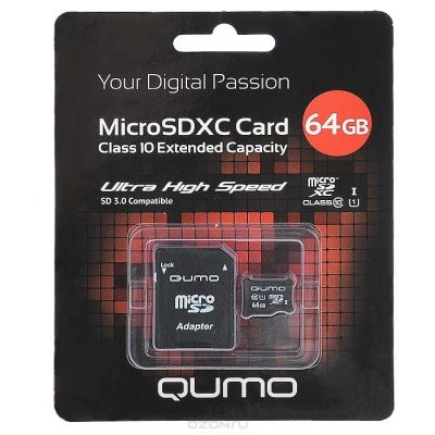 Лот: 4660116. Фото: 1. Карта памяти Microsdxc 64Gb Qumo... Карты памяти