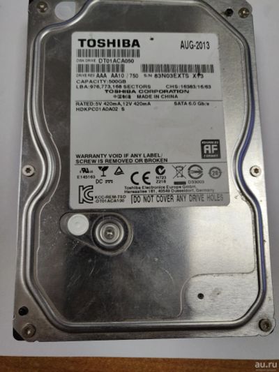 Лот: 14030565. Фото: 1. Жесткий диск HDD 500Gb Toshiba... Жёсткие диски (HDD)