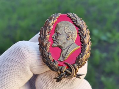 Лот: 25527890. Фото: 1. Нагрудный знак Ленин в венке винт... Сувенирные