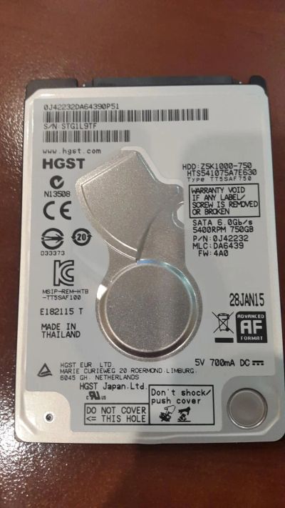 Лот: 8996449. Фото: 1. Жесткий диск 750Gb HGST Z5K1000-750... Жёсткие диски (HDD)