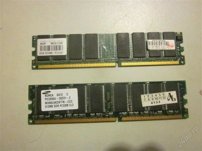 Лот: 2208940. Фото: 1. память ddr 512 + 512MB PC3200. Оперативная память