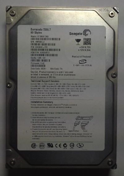 Лот: 6361516. Фото: 1. HDD / Seagate / Model: ST380817AS... Жёсткие диски (HDD)