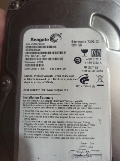 Лот: 19878619. Фото: 1. Hdd seagate 320 gb рабочий. Жёсткие диски (HDD)