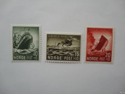 Лот: 15709845. Фото: 1. Норвегия 1944г. "Тонущие корабли... Марки