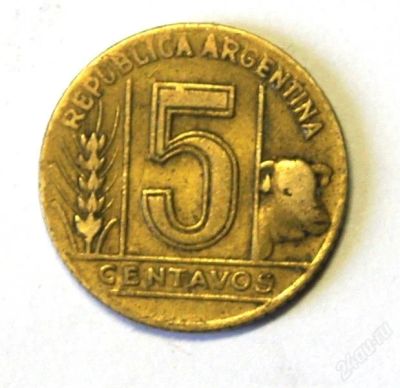 Лот: 2657970. Фото: 1. Аргентина. 5 сентаво 1945 г.(488... Америка