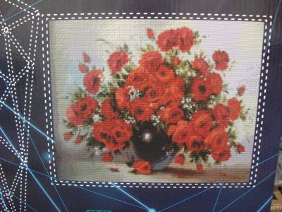 Лот: 17213595. Фото: 1. картина "Цветы красные" Алмазная... Мозаика, фреска