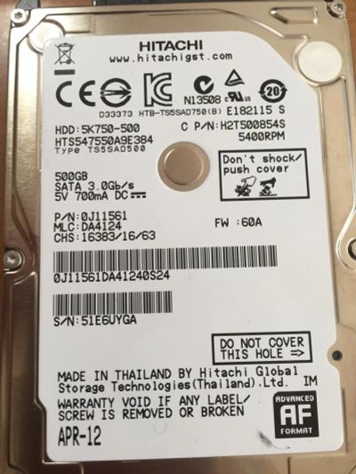 Лот: 11169066. Фото: 1. Жесткий диск Hitachi 500gb. Жёсткие диски (HDD)