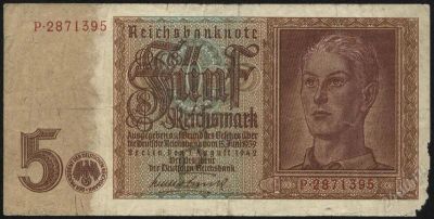 Лот: 2482704. Фото: 1. 5 марок * 3рейх * 1942 год * р2871395... Германия и Австрия