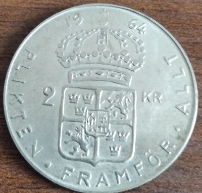 Лот: 17284711. Фото: 1. Швеция, 2 кроны, 1964. Серебро... Европа