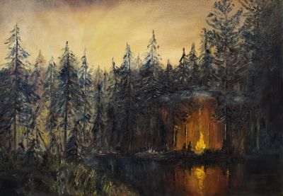 Лот: 19518952. Фото: 1. Картина маслом пейзаж лес закат... Произведения