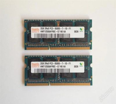 Лот: 2215242. Фото: 1. Hynix 2x2GB SODIMM RAM PC3-8500S... Оперативная память